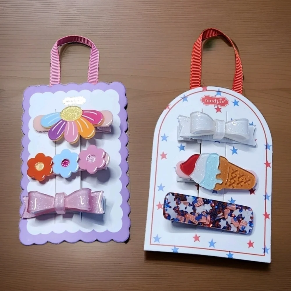 Mud Pie Girls Hair Clips Bundle | Spring Flowers Ladybugs & 4th of July Bow  NWT